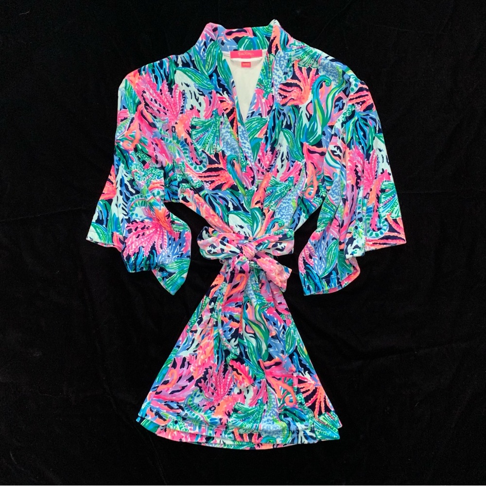 Lilly Pulitzer Bring Mermaid Back Velvet Bathrobe Size S/M, Never Worn, Ex Cond